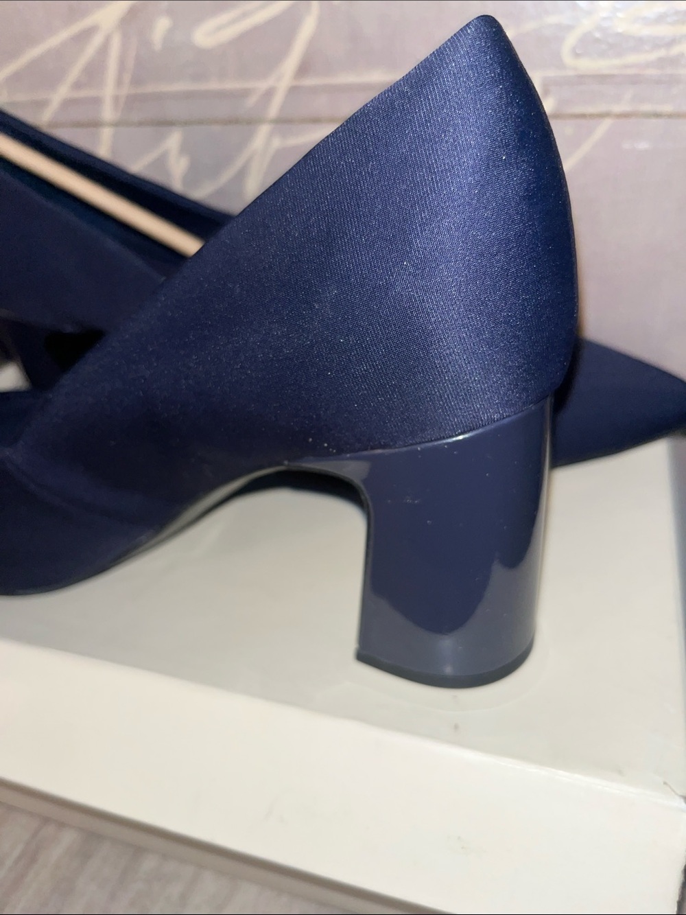 Anne Klein Navy Pointed Block Heel Pumps - Picture 7 of 9